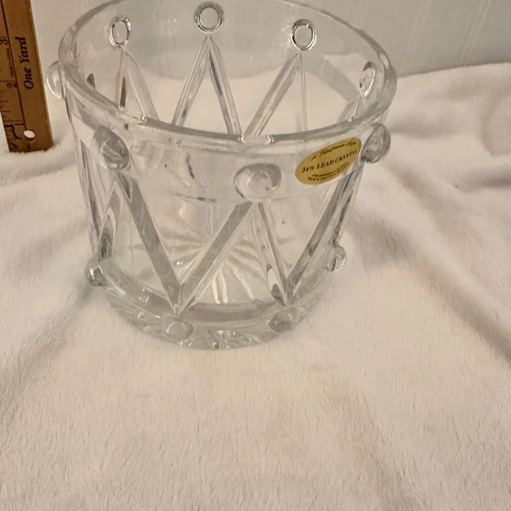 Teleflora Crystal Drum Vase Home Decor Clear Excellent Bohemian Lead Crystal Vtg